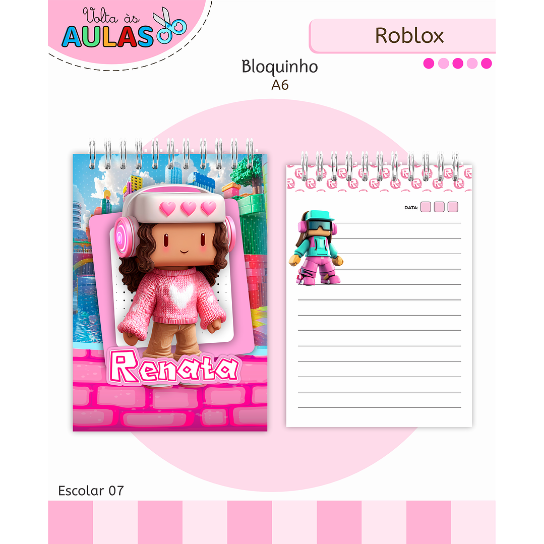 Kit Digital Encadernação Roblox Menina - Volta às Aulas 3