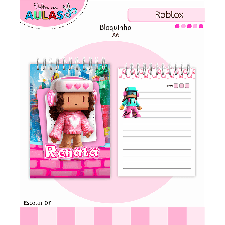 Kit Digital Encadernação Roblox Menina - Volta às Aulas 3