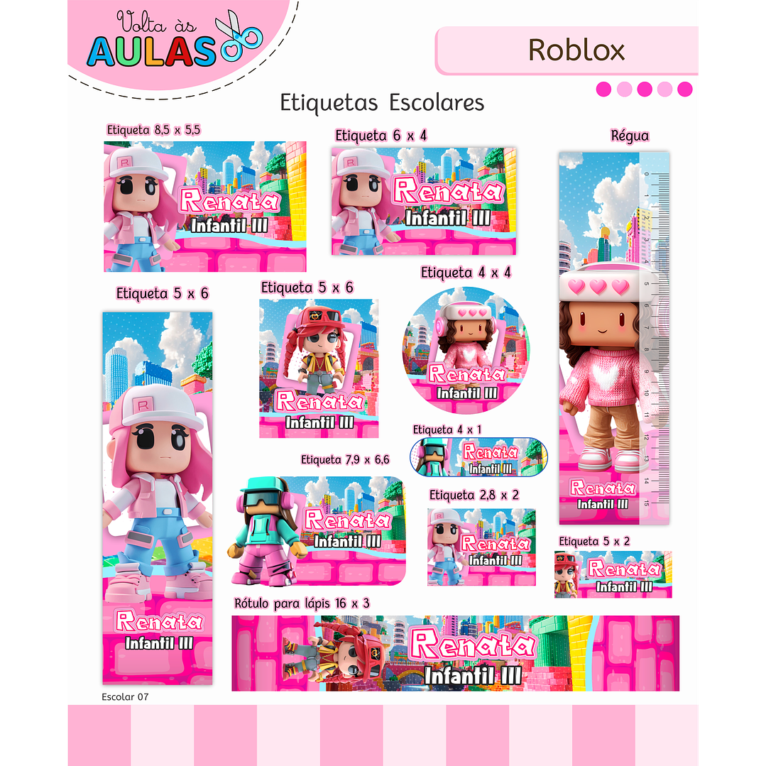 Kit Digital Encadernação Roblox Menina - Volta às Aulas 11