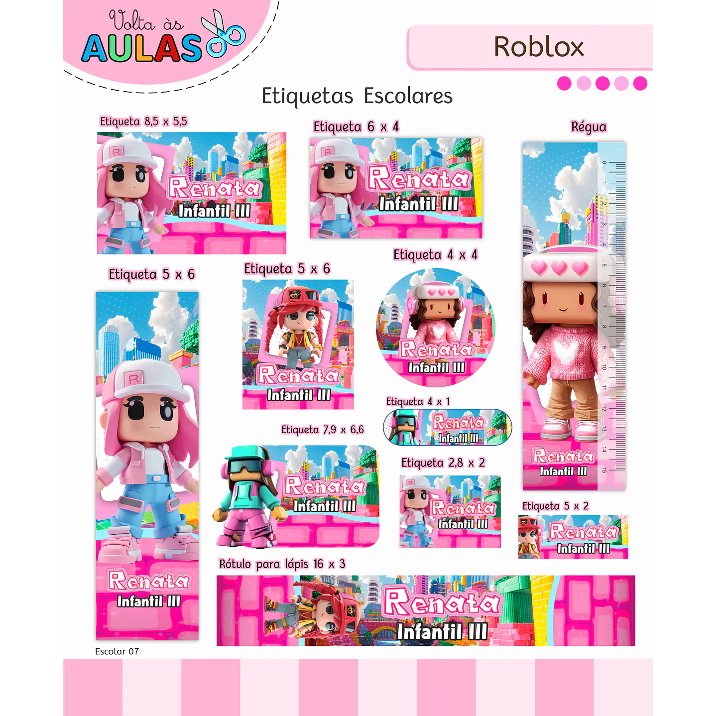 Kit Digital Encadernação Roblox Menina - Volta às Aulas 11