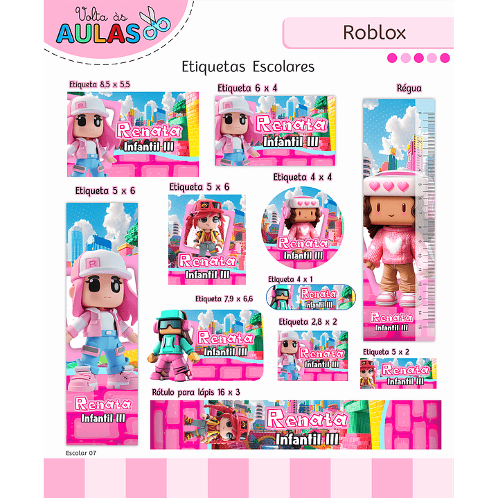 Kit Digital Encadernação Roblox Menina - Volta às Aulas 11