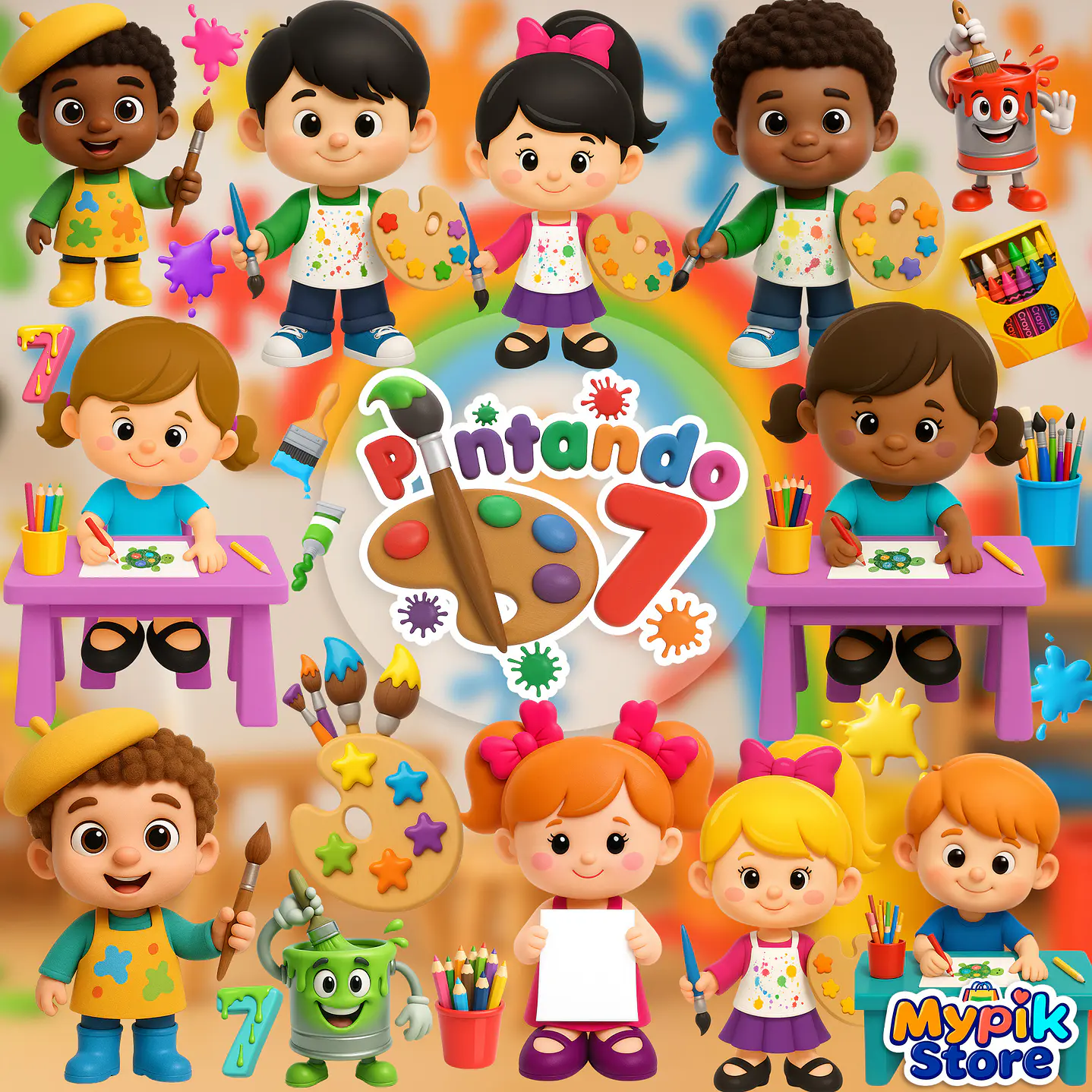 Kit Digital Pintando o Sete Infantil PNG para Festas e Papelaria 1