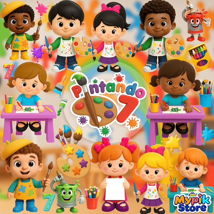 Kit Digital Pintando o Sete Infantil PNG para Festas e Papelaria 1