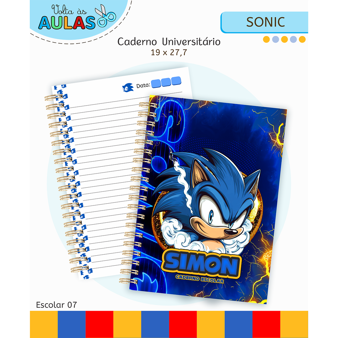 Kit Digital Encadernação Sonic - Volta às Aulas 3