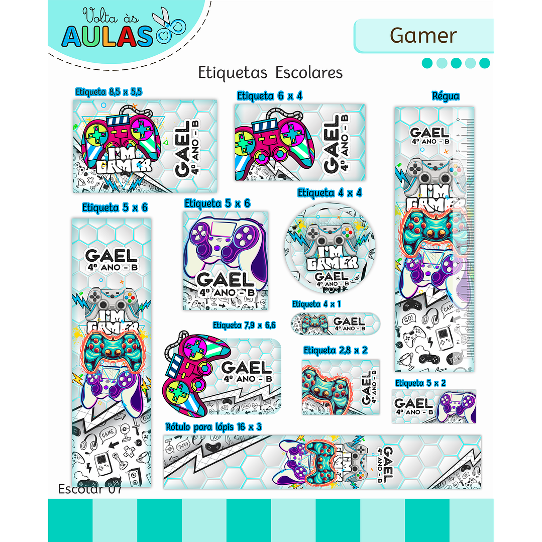 Kit Digital Encadernação e Etiquetas Gamer - Volta às Aulas 2