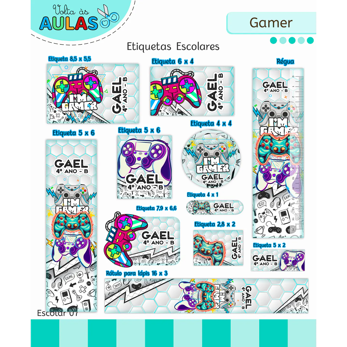 Kit Digital Encadernação e Etiquetas Gamer - Volta às Aulas 2