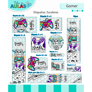 Kit Digital Encadernação e Etiquetas Gamer - Volta às Aulas