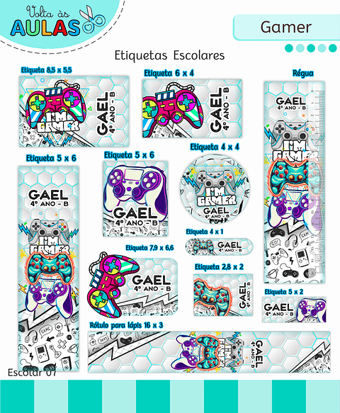 Kit Digital Encadernação e Etiquetas Gamer - Volta às Aulas