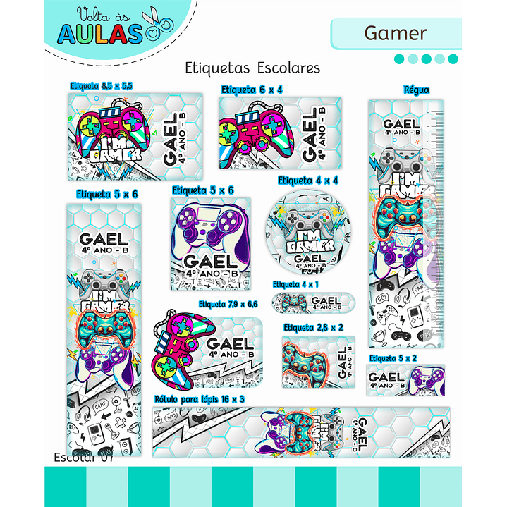 Kit Digital Encadernação e Etiquetas Gamer - Volta às Aulas 2