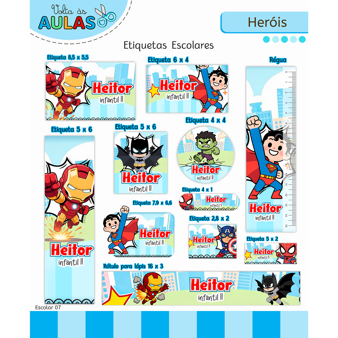 Kit Digital Encadernação e Etiquetas Super-Heróis - Volta às Aulas 2