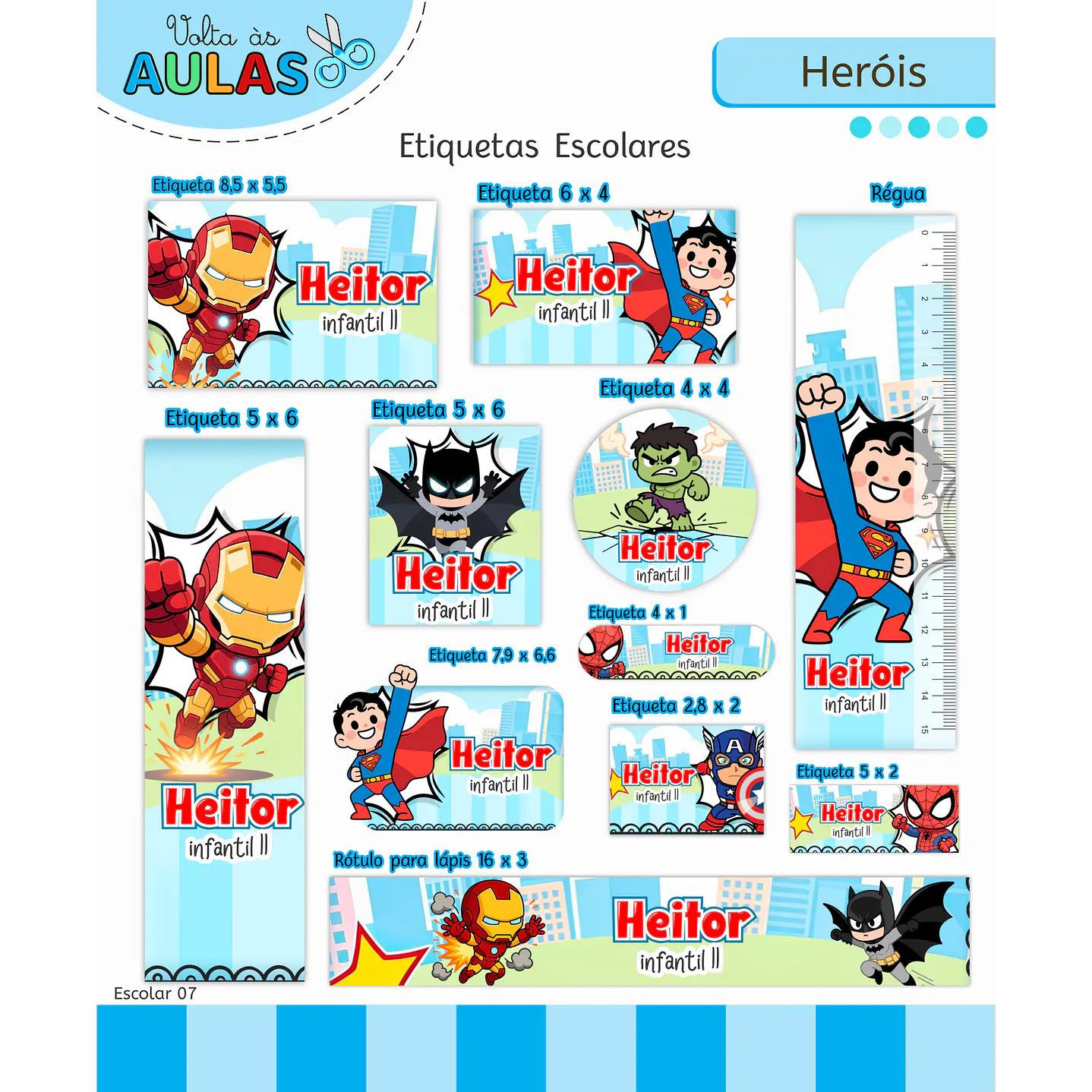 Kit Digital Encadernação e Etiquetas Super-Heróis - Volta às Aulas 2