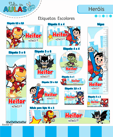 Kit Digital Encadernação e Etiquetas Super-Heróis - Volta às Aulas