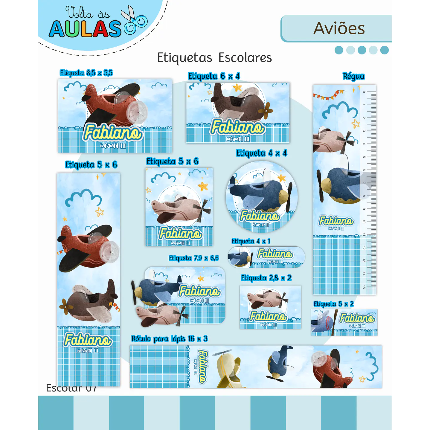 Kit Digital Encadernação Aviões Fofos - Volta às Aulas 2