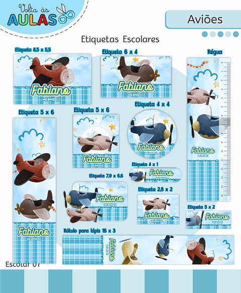 Kit Digital Encadernação Aviões Fofos - Volta às Aulas