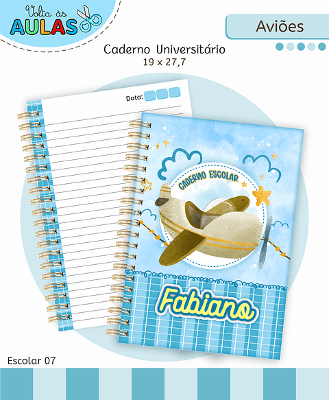 Kit Digital Encadernação Aviões Fofos - Volta às Aulas