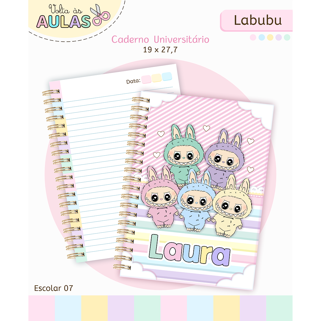 Kit Digital Encadernação Labubu Rosa - Volta às Aulas 1