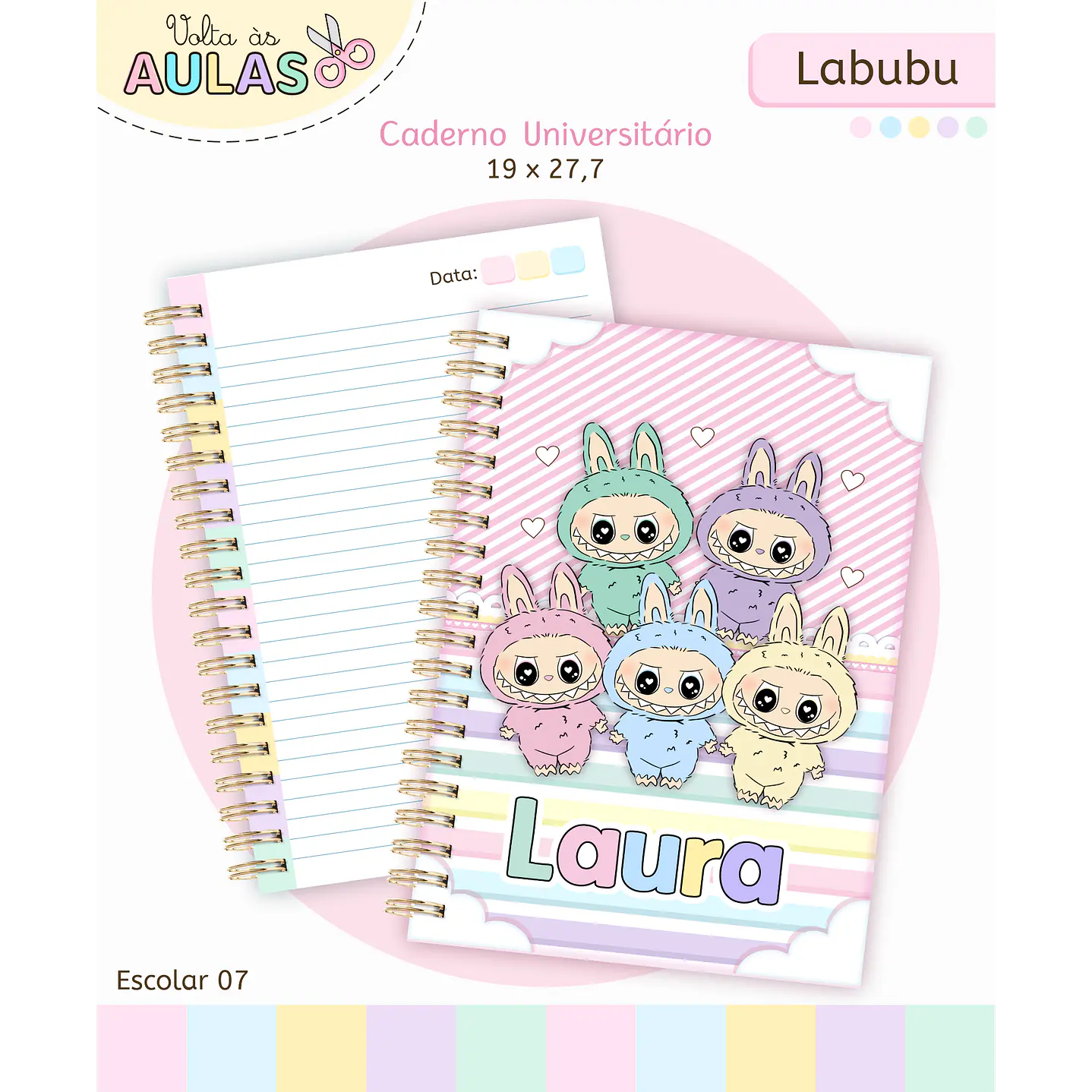 Kit Digital Encadernação Labubu Rosa - Volta às Aulas 1