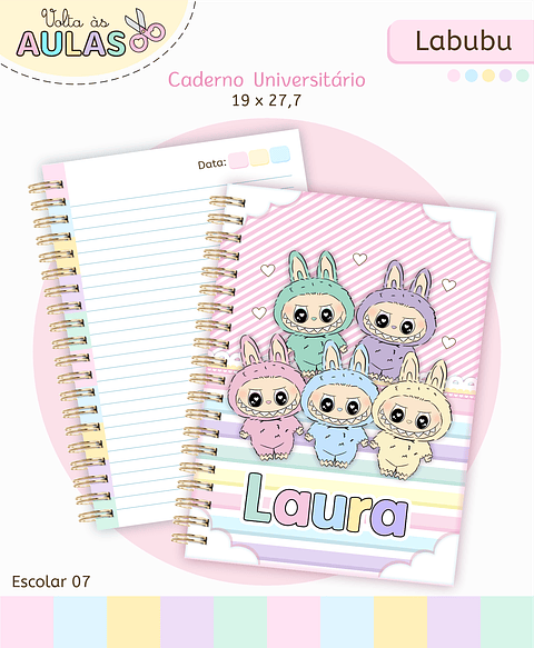 Kit Digital Encadernação Labubu Rosa - Volta às Aulas