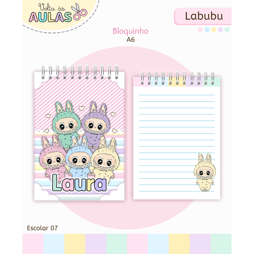 Kit Digital Encadernação Labubu Rosa - Volta às Aulas 3