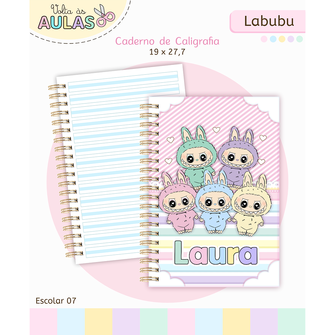 Kit Digital Encadernação Labubu Rosa - Volta às Aulas 5