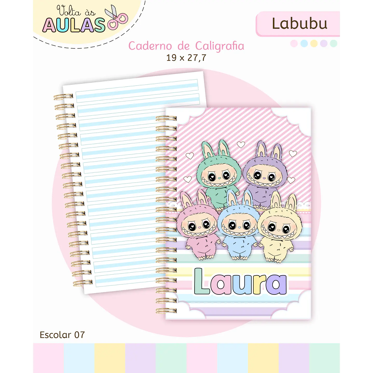 Kit Digital Encadernação Labubu Rosa - Volta às Aulas 5