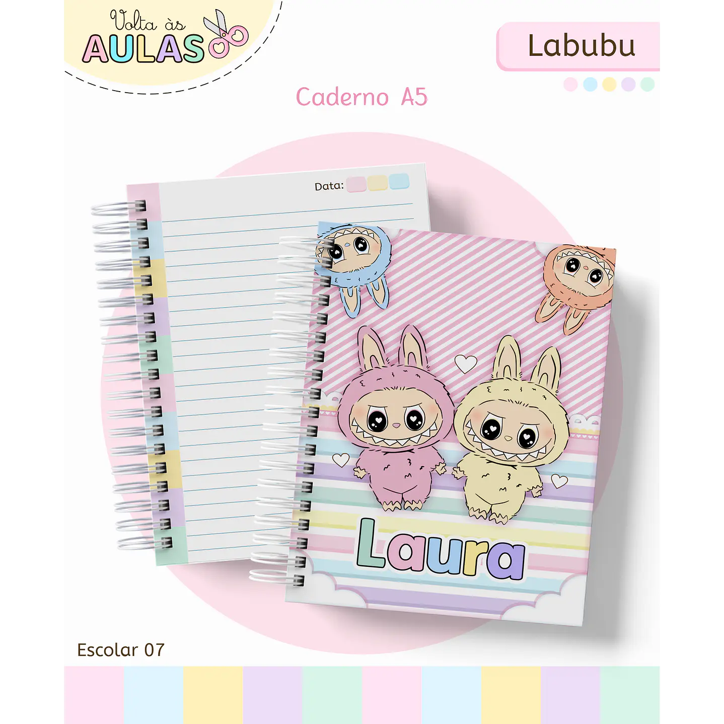 Kit Digital Encadernação Labubu Rosa - Volta às Aulas 6