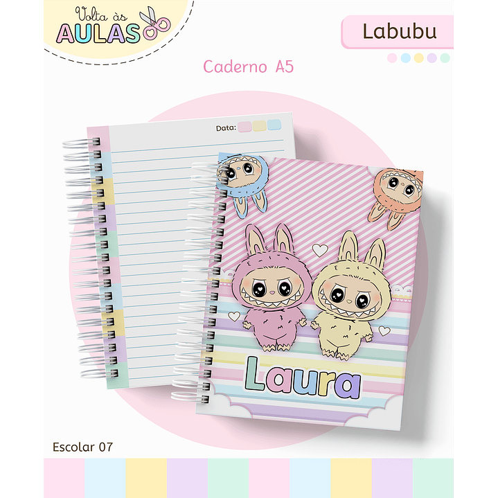 Kit Digital Encadernação Labubu Rosa - Volta às Aulas 6