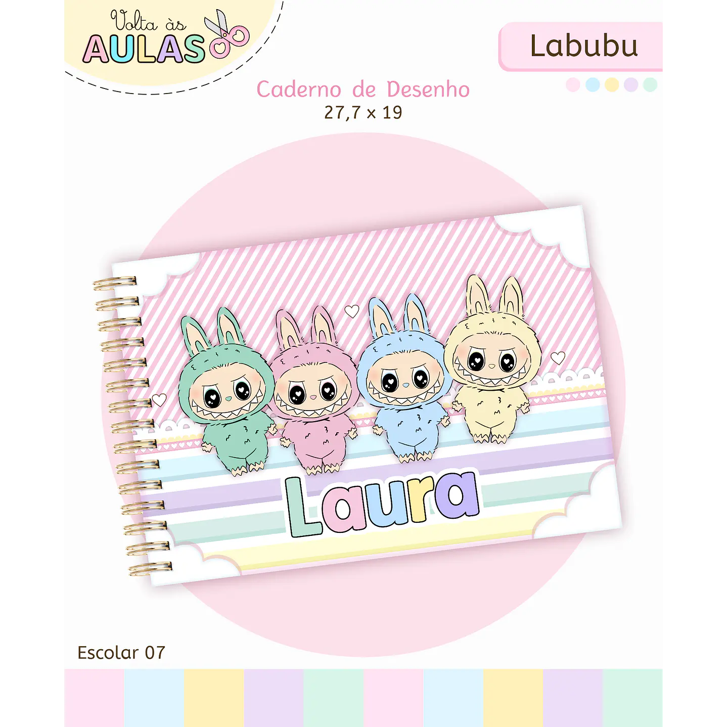Kit Digital Encadernação Labubu Rosa - Volta às Aulas 7