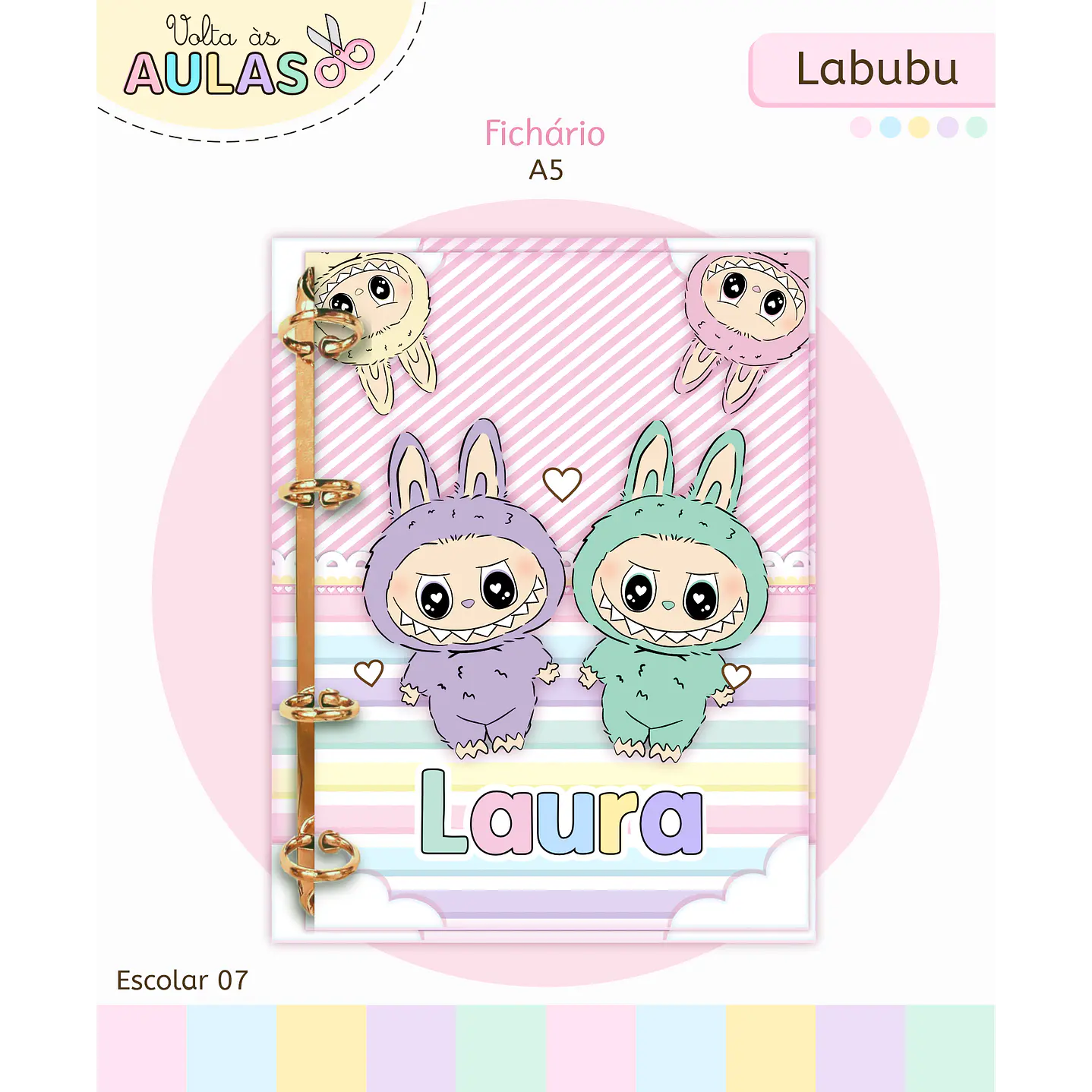 Kit Digital Encadernação Labubu Rosa - Volta às Aulas 8