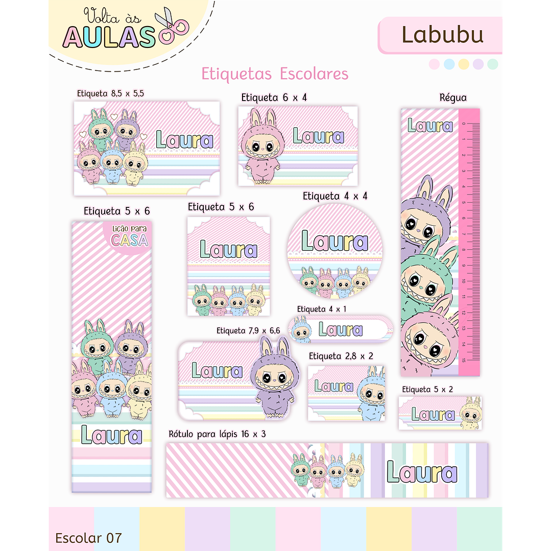Kit Digital Encadernação Labubu Rosa - Volta às Aulas 2