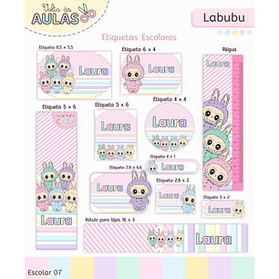Kit Digital Encadernação Labubu Rosa - Volta às Aulas