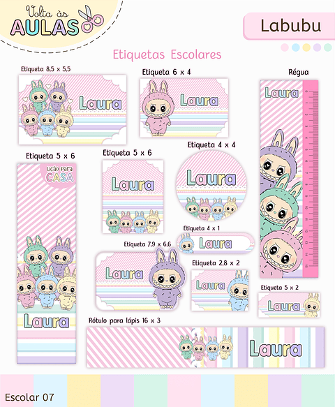 Kit Digital Encadernação Labubu Rosa - Volta às Aulas