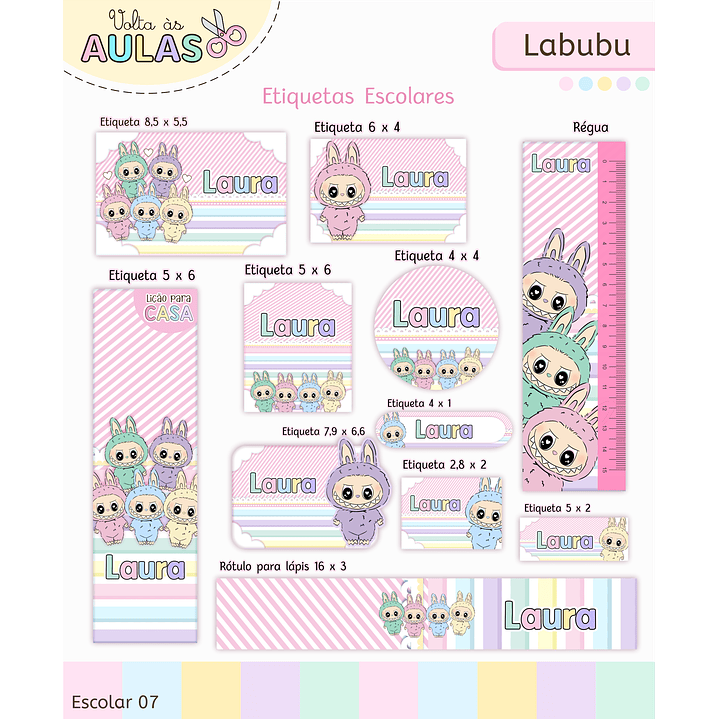 Kit Digital Encadernação Labubu Rosa - Volta às Aulas 2