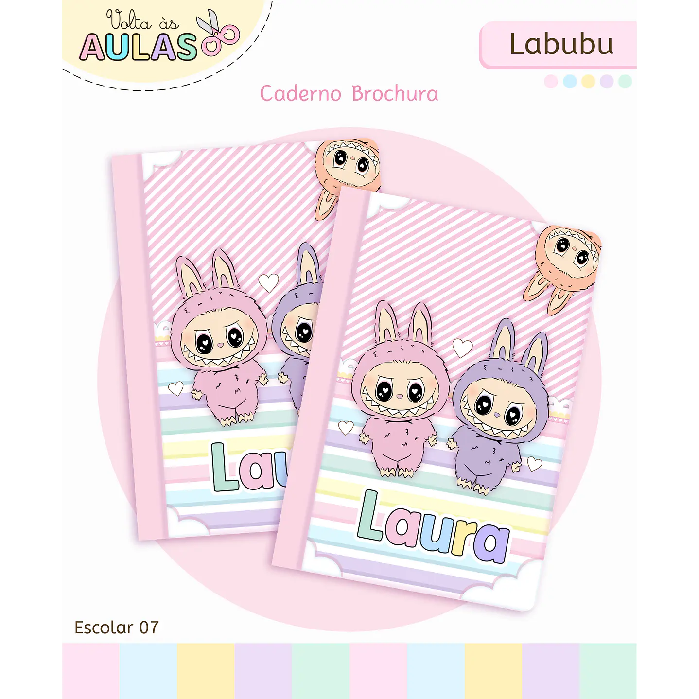 Kit Digital Encadernação Labubu Rosa - Volta às Aulas 10