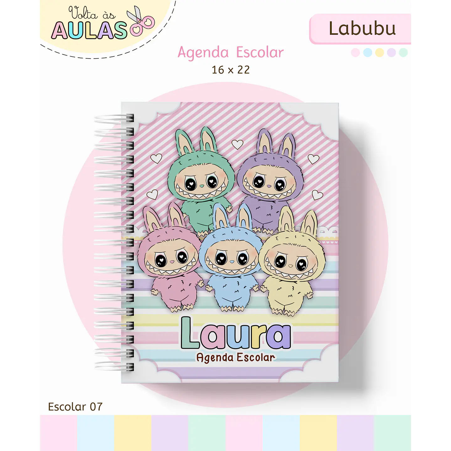 Kit Digital Encadernação Labubu Rosa - Volta às Aulas 12