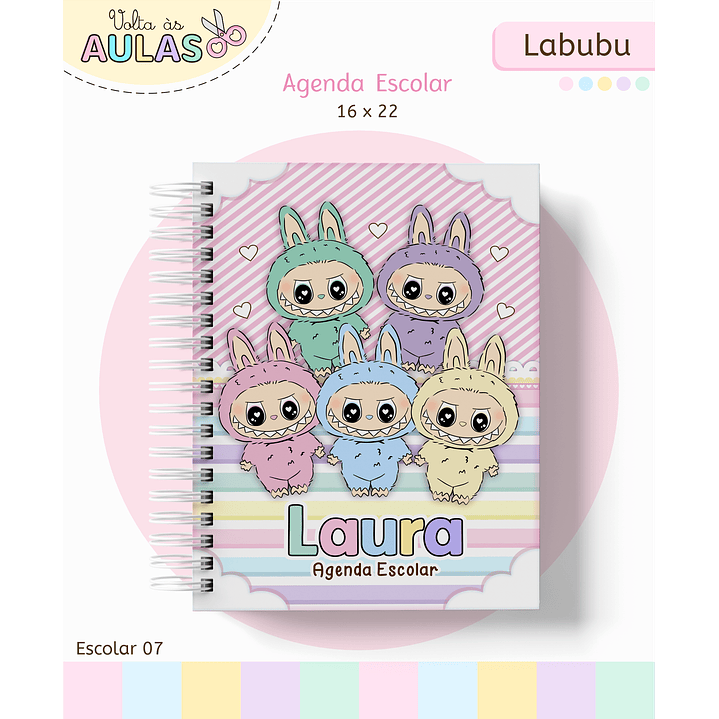 Kit Digital Encadernação Labubu Rosa - Volta às Aulas 12