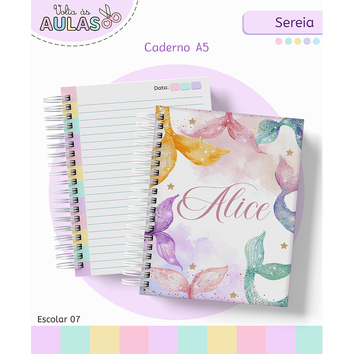 Kit Digital Encadernação e Etiquetas Sereia Aquarela - Volta às Aulas 1