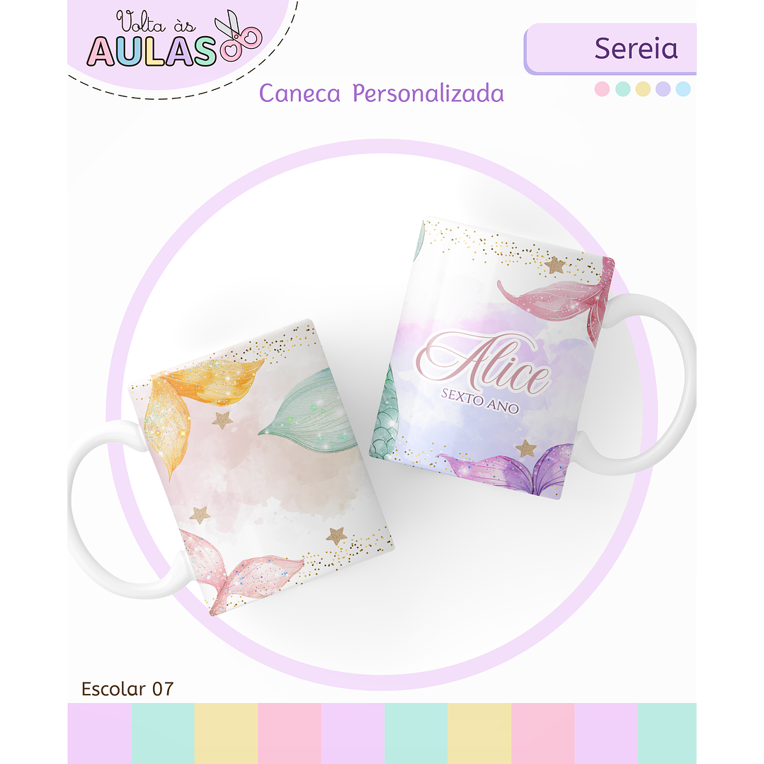 Kit Digital Encadernação e Etiquetas Sereia Aquarela - Volta às Aulas 3