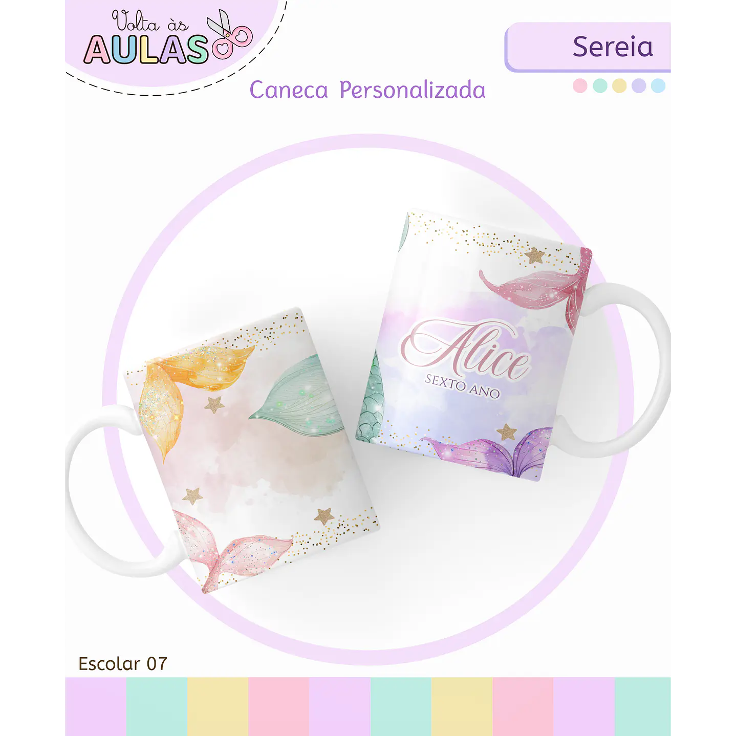 Kit Digital Encadernação e Etiquetas Sereia Aquarela - Volta às Aulas 3