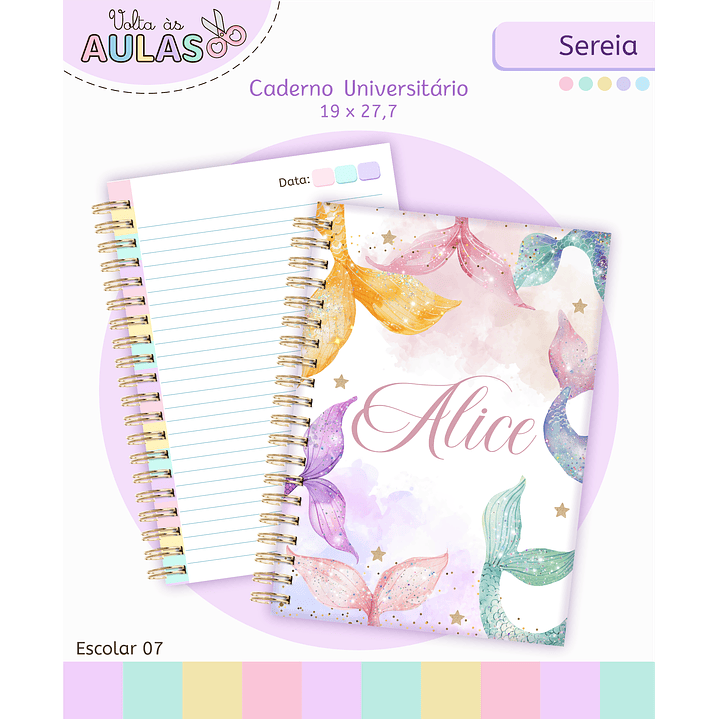 Kit Digital Encadernação e Etiquetas Sereia Aquarela - Volta às Aulas 4