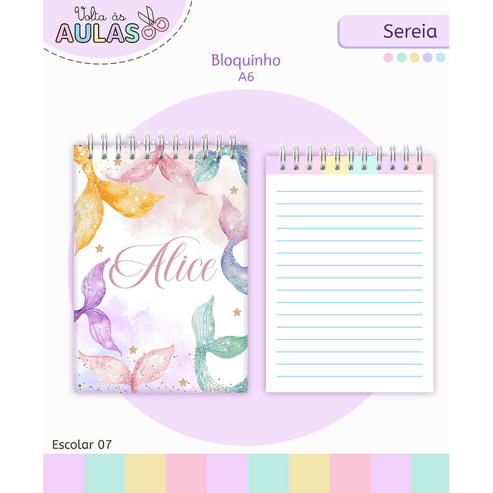 Kit Digital Encadernação e Etiquetas Sereia Aquarela - Volta às Aulas 5