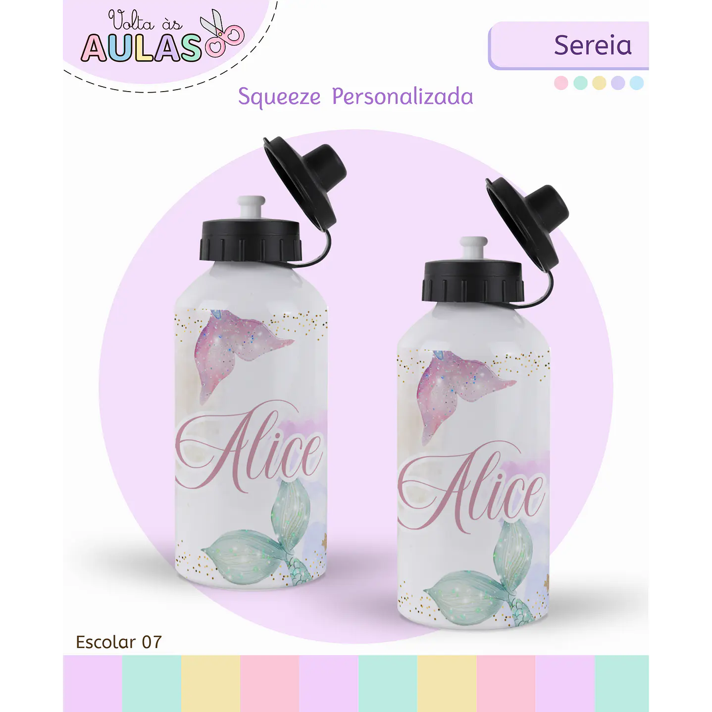Kit Digital Encadernação e Etiquetas Sereia Aquarela - Volta às Aulas 6