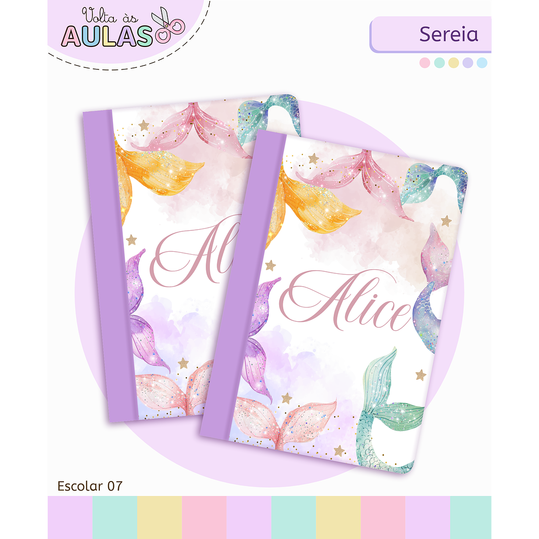 Kit Digital Encadernação e Etiquetas Sereia Aquarela - Volta às Aulas 8