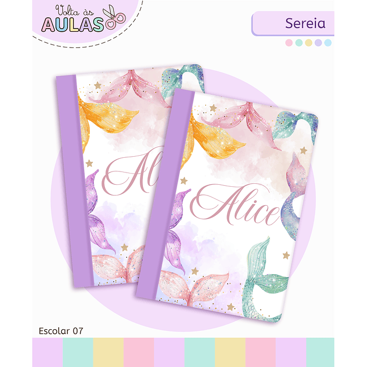 Kit Digital Encadernação e Etiquetas Sereia Aquarela - Volta às Aulas 8
