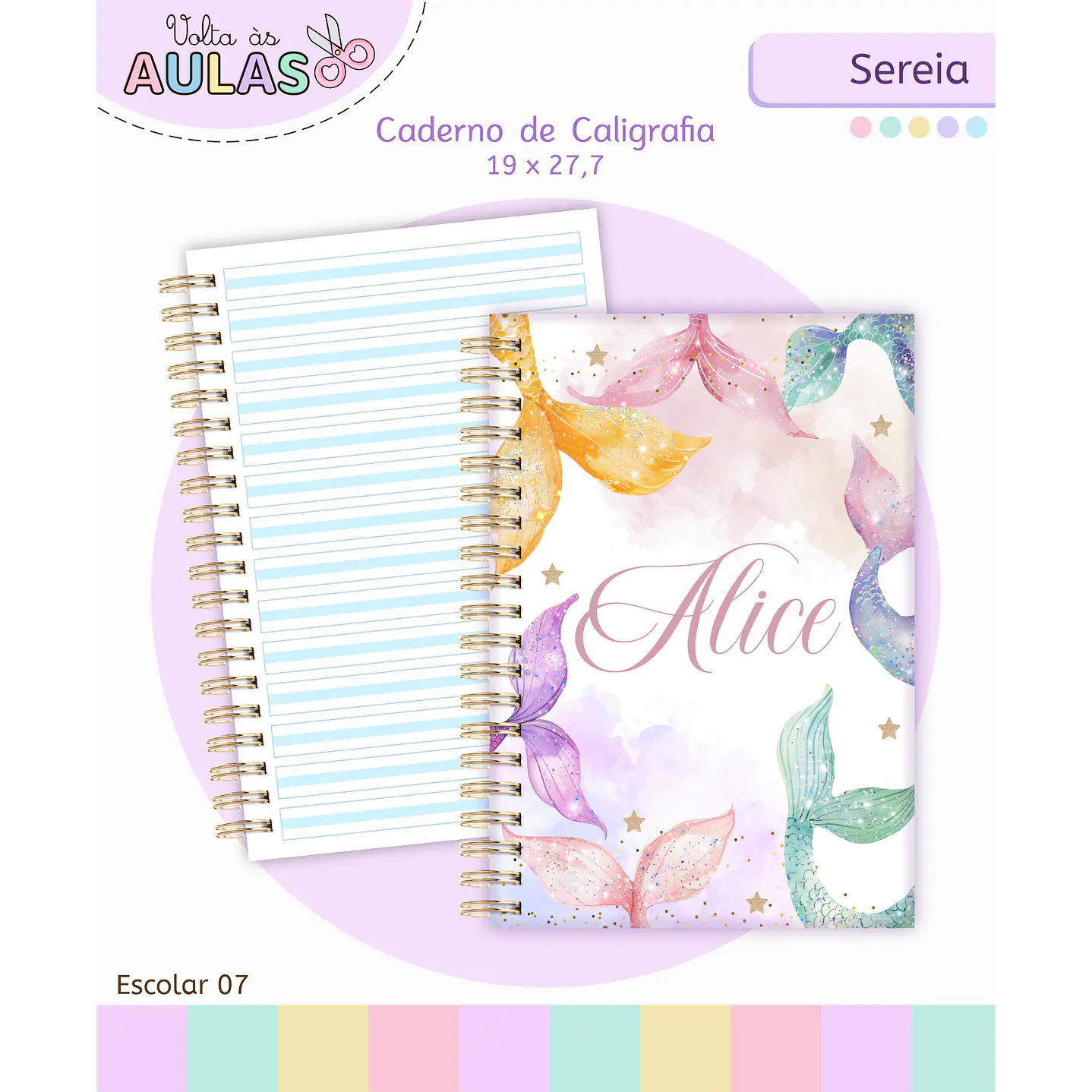 Kit Digital Encadernação e Etiquetas Sereia Aquarela - Volta às Aulas 9