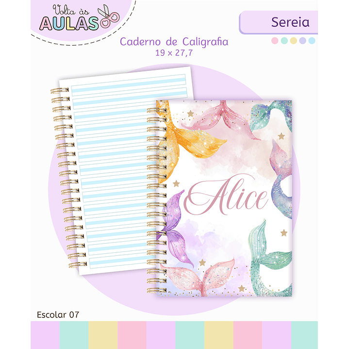 Kit Digital Encadernação e Etiquetas Sereia Aquarela - Volta às Aulas 9