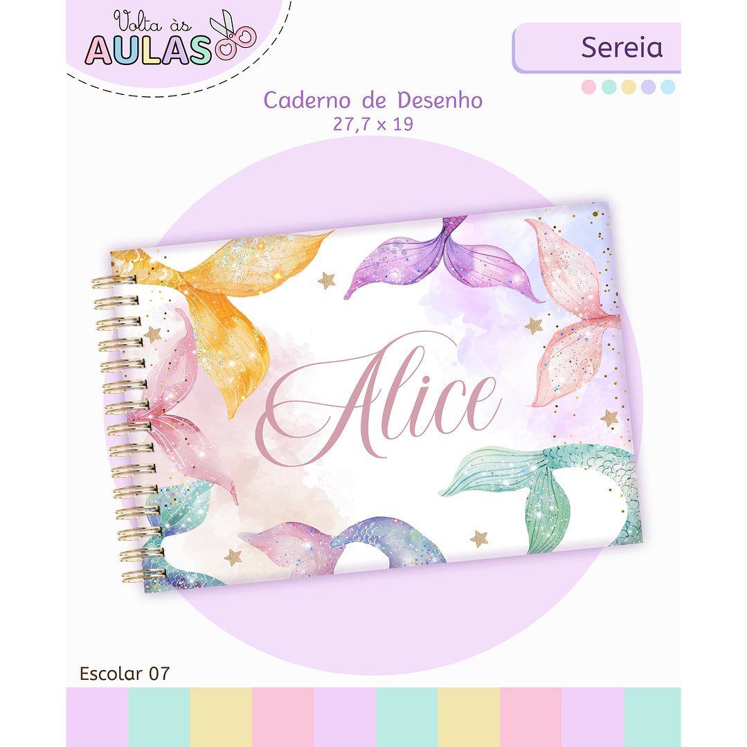 Kit Digital Encadernação e Etiquetas Sereia Aquarela - Volta às Aulas 10