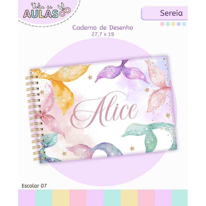 Kit Digital Encadernação e Etiquetas Sereia Aquarela - Volta às Aulas 10