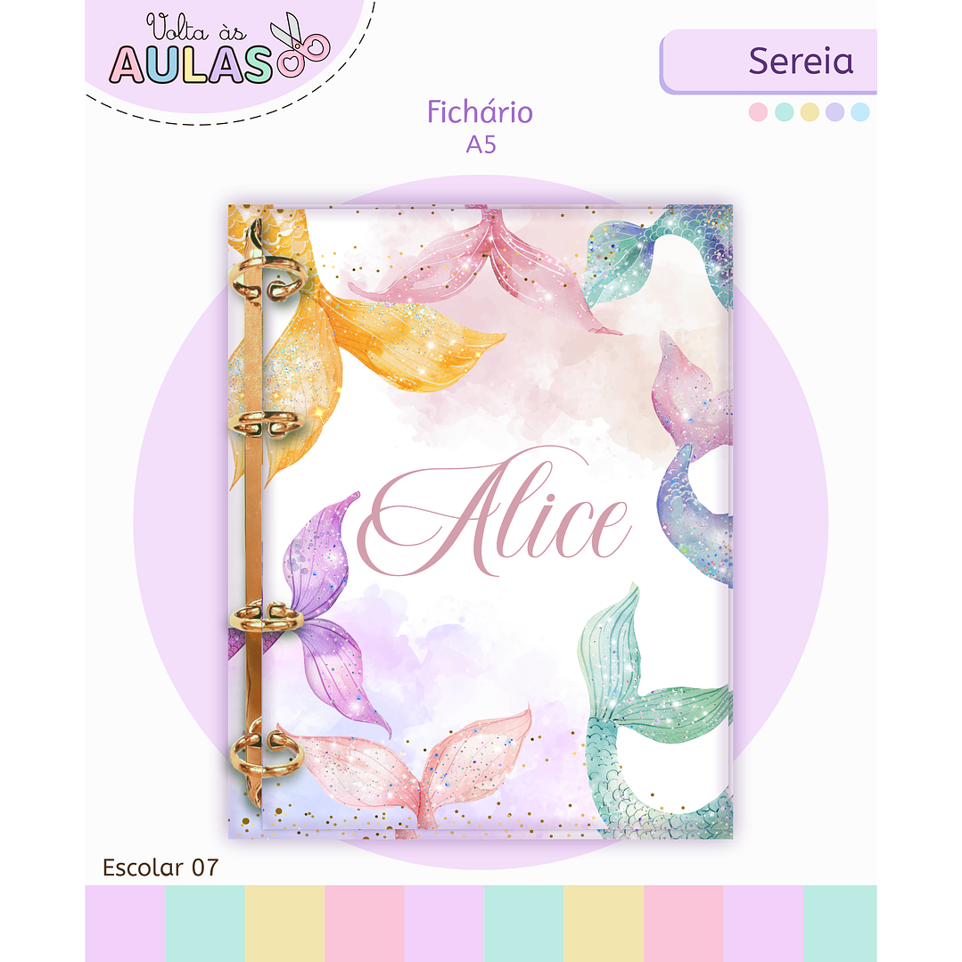 Kit Digital Encadernação e Etiquetas Sereia Aquarela - Volta às Aulas 11