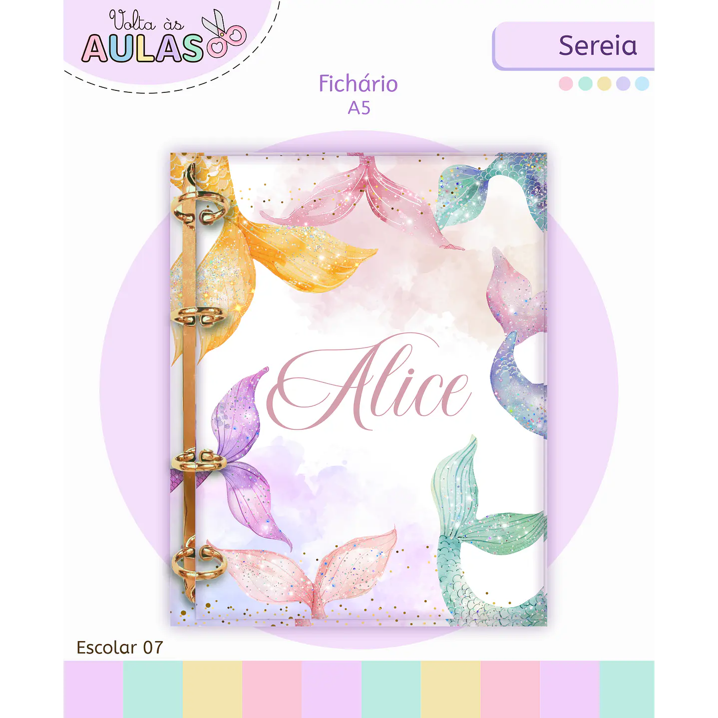 Kit Digital Encadernação e Etiquetas Sereia Aquarela - Volta às Aulas 11
